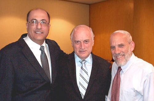 Lookstein Center Director Stuart Zweiter, far right, with, from left, Ambassador Ido Aharoni, Consul General of Israel in NY, and Malcolm Hoenlein, Executive Vice Chairman of the Conference of Presidents of Major American Jewish Organizations