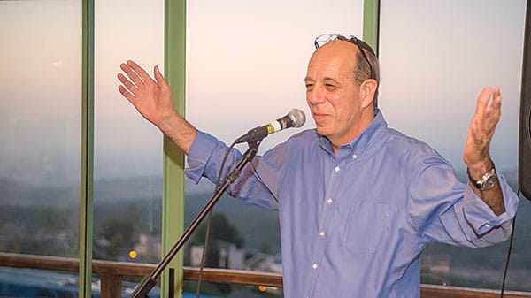 Concluding words as the sun sets in the mountain: BIU President Prof. Arie Zaban bids farewell to overseas guests, expressing his hope to see them at next year's BOT meetings that are scheduled for May 31 – June 5, 2019